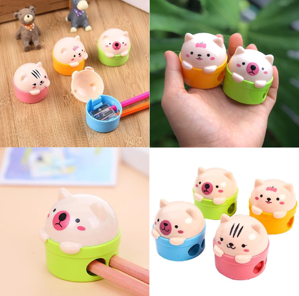 Đồ Gọt Bút Chì 2 Lỗ Hình Gấu Cute - Chuốt Bút Chì Nắp Gấp 2 Lỗ Tiện Lợi