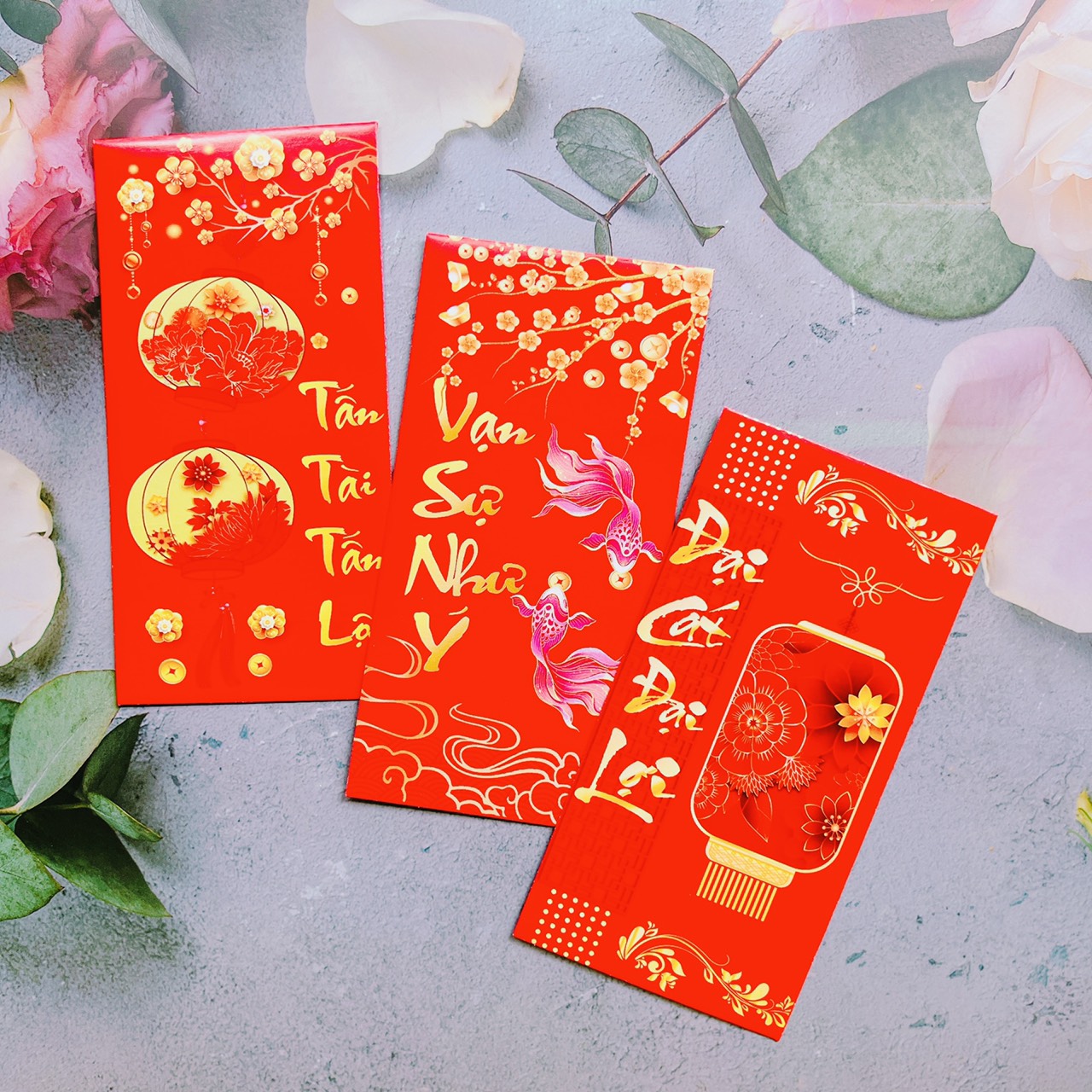 Set 50 bao lì xì ĐỎ VÀNG lộng lẫy giá xưởng, giấy bóng c150 loại 1, bao lì xì tết