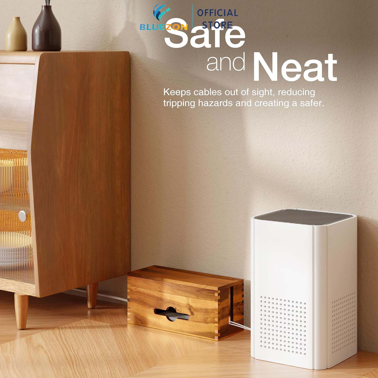 Hộp gỗ đựng ổ cắm điện BLUEZON, hộp đựng dây điện, hộp dây sạc an toàn cho trẻ nhỏ