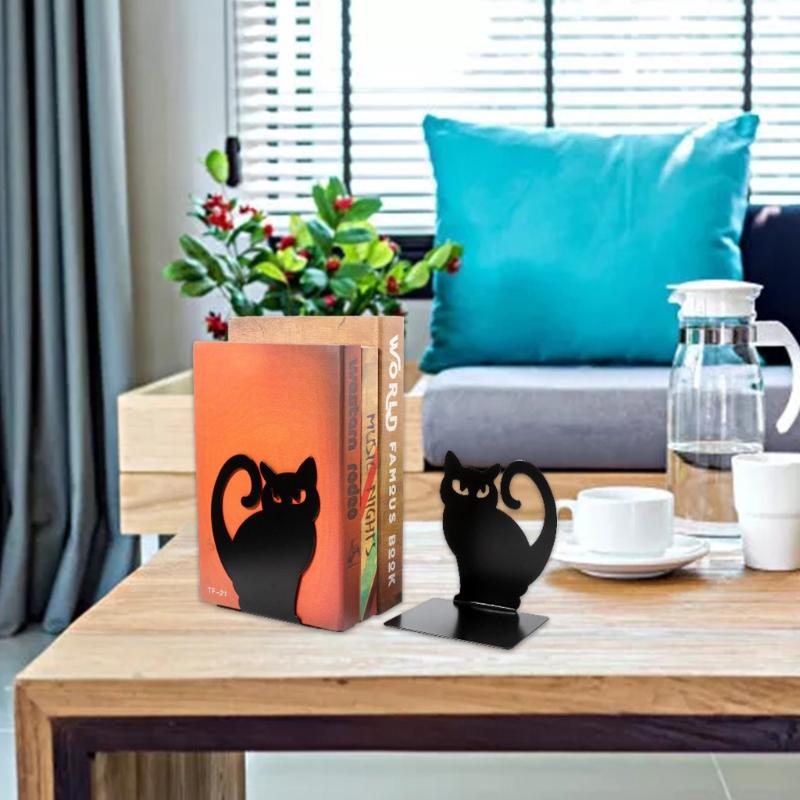 2PCS trang trí rỗng ra ngoài sắt bookends Thiết kế rỗng mèo con