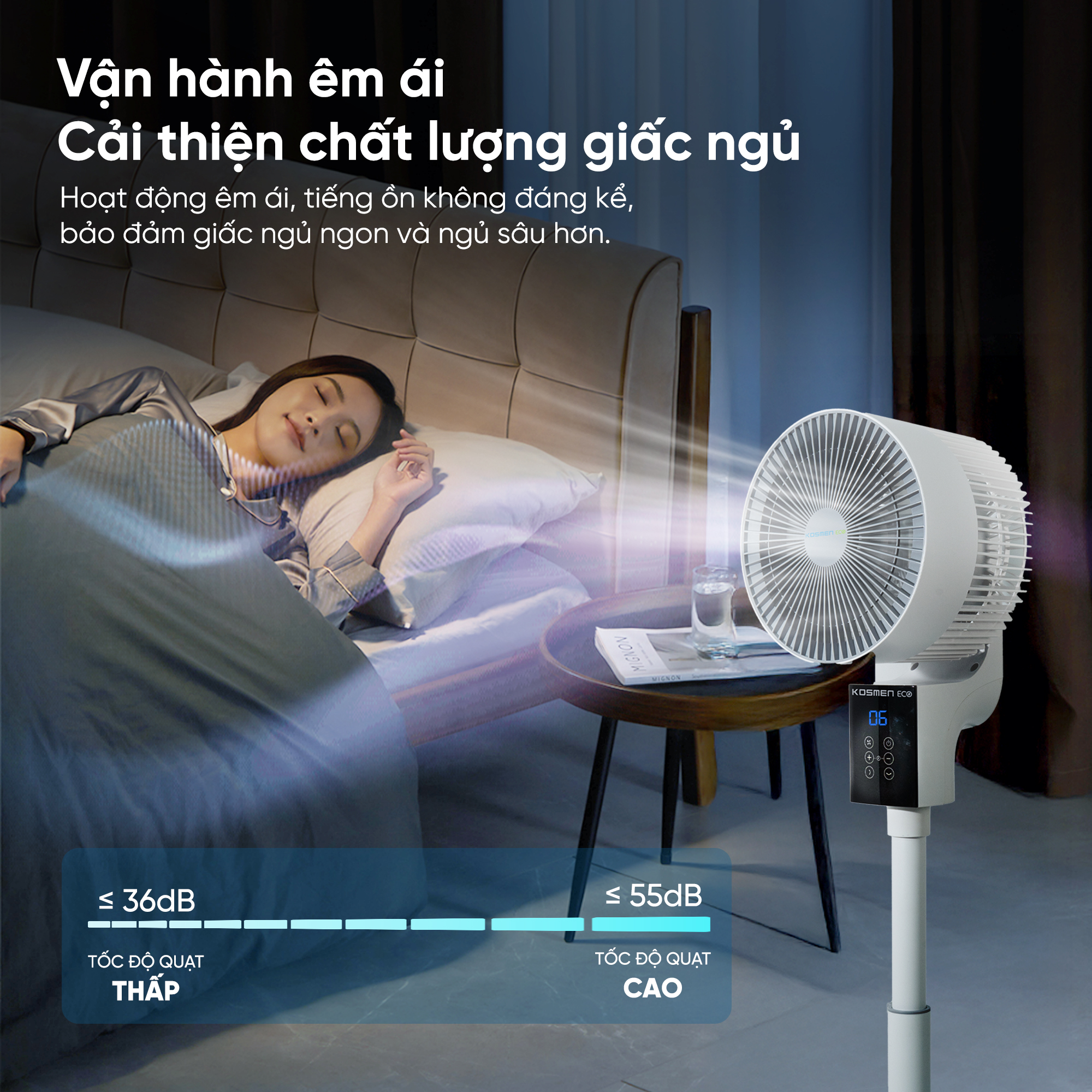 Quạt đối lưu không khí điều khiển bằng giọng nói Kosmen Eco ECO-F40AI-W, quạt thông minh, quạt điện (quạt đứng)