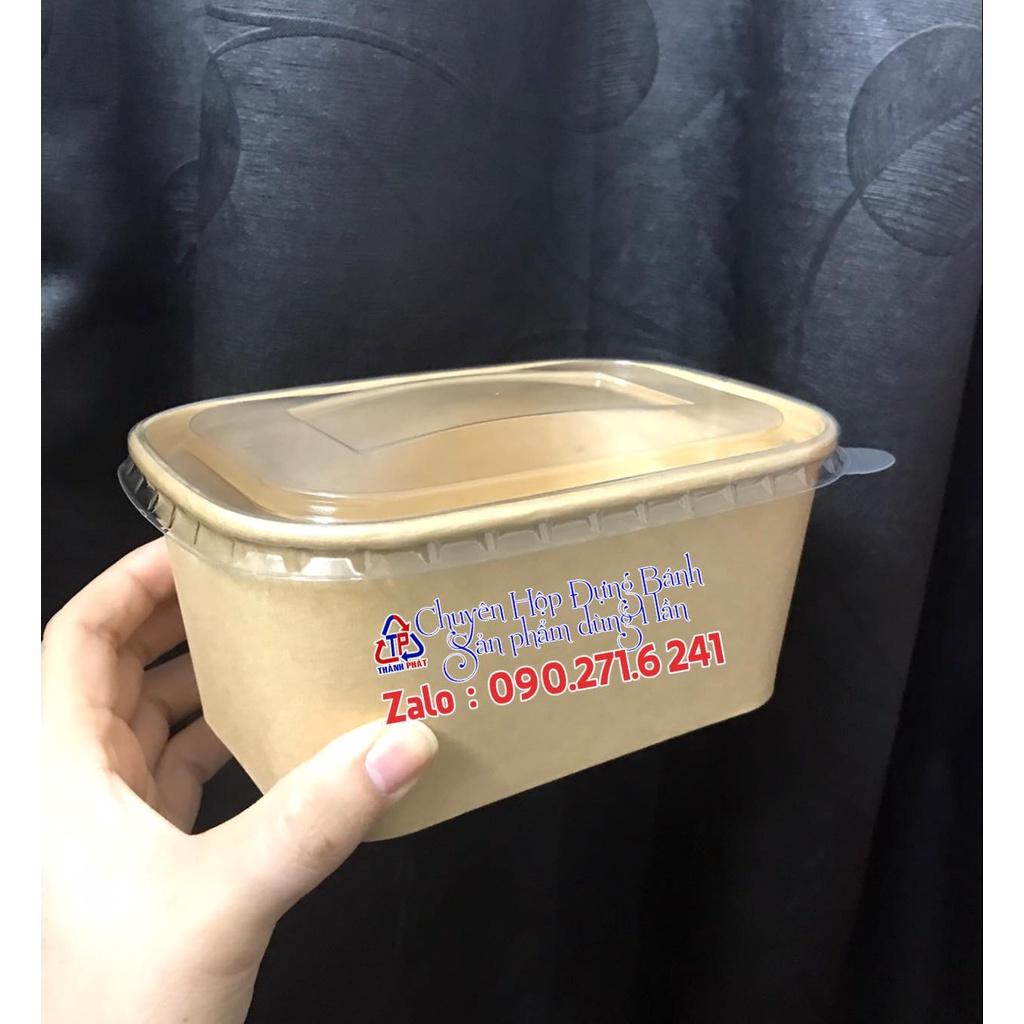 50 Hộp giấy chữ nhật kraft 1000ml nắp trong - Hộp Bento 1000ml đựng cơm bằng giấy kraft