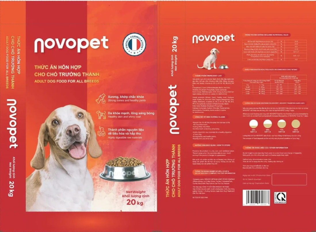 20Kg Thức Ăn Hỗn Hợp Dành Cho Chó Trưởng Thành - Novopet Adult Dog - Cuncun Adult Dog - Thức Ăn Hạt Cho Chó - Novopet 5 Gói