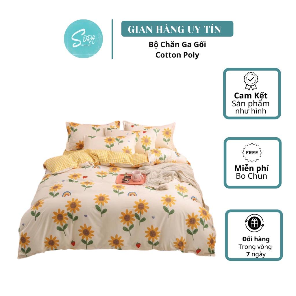 Bộ Chăn Ga Gối Cotton Poly Hoa Hướng Dương Vàng