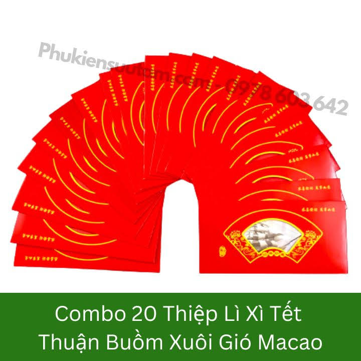 Combo 20 Thiệp Lì Xì Tết Thuận Buồm Xuôi Gió Macao, kích thước: 20cmx10cm, màu đỏ - SP005881