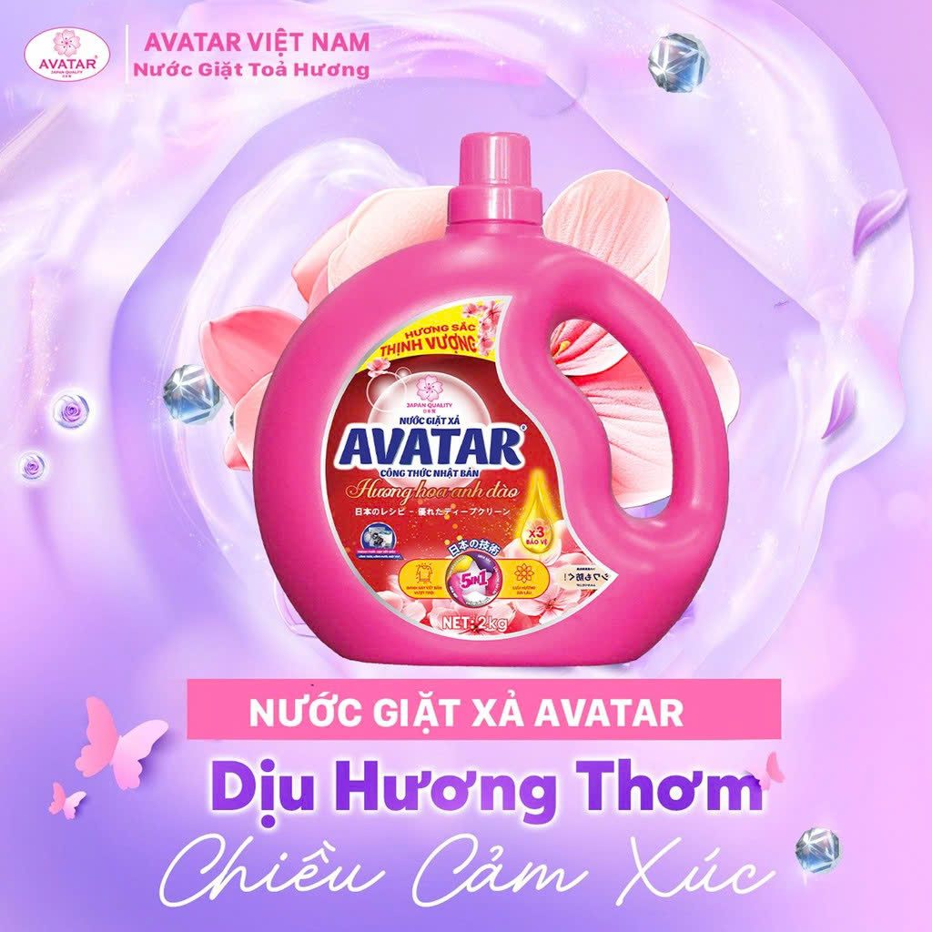 Combo 2 Can Nước Giặt Xả Vải Avatar Hương Hoa Anh Đào 4kg
