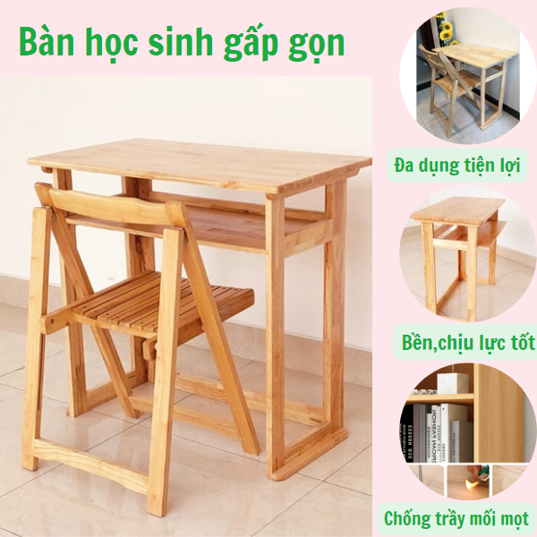 Bàn học sinh gấp gọn ngang 80 cm-Bàn học làm bằng gỗ cao su-Bàn xếp gọn chịu lực tốt