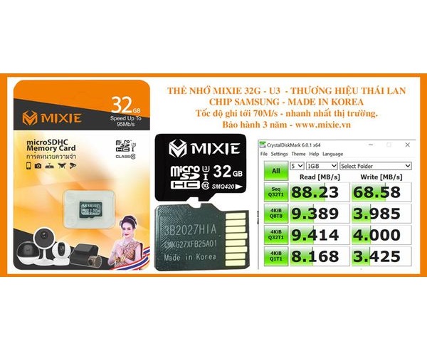 Thẻ nhớ microSDHC Mixie 32GB / 64GB U3 4K 95MB/s - chuyên camera, máy quay và điện thoại (Hàng chính hãng)