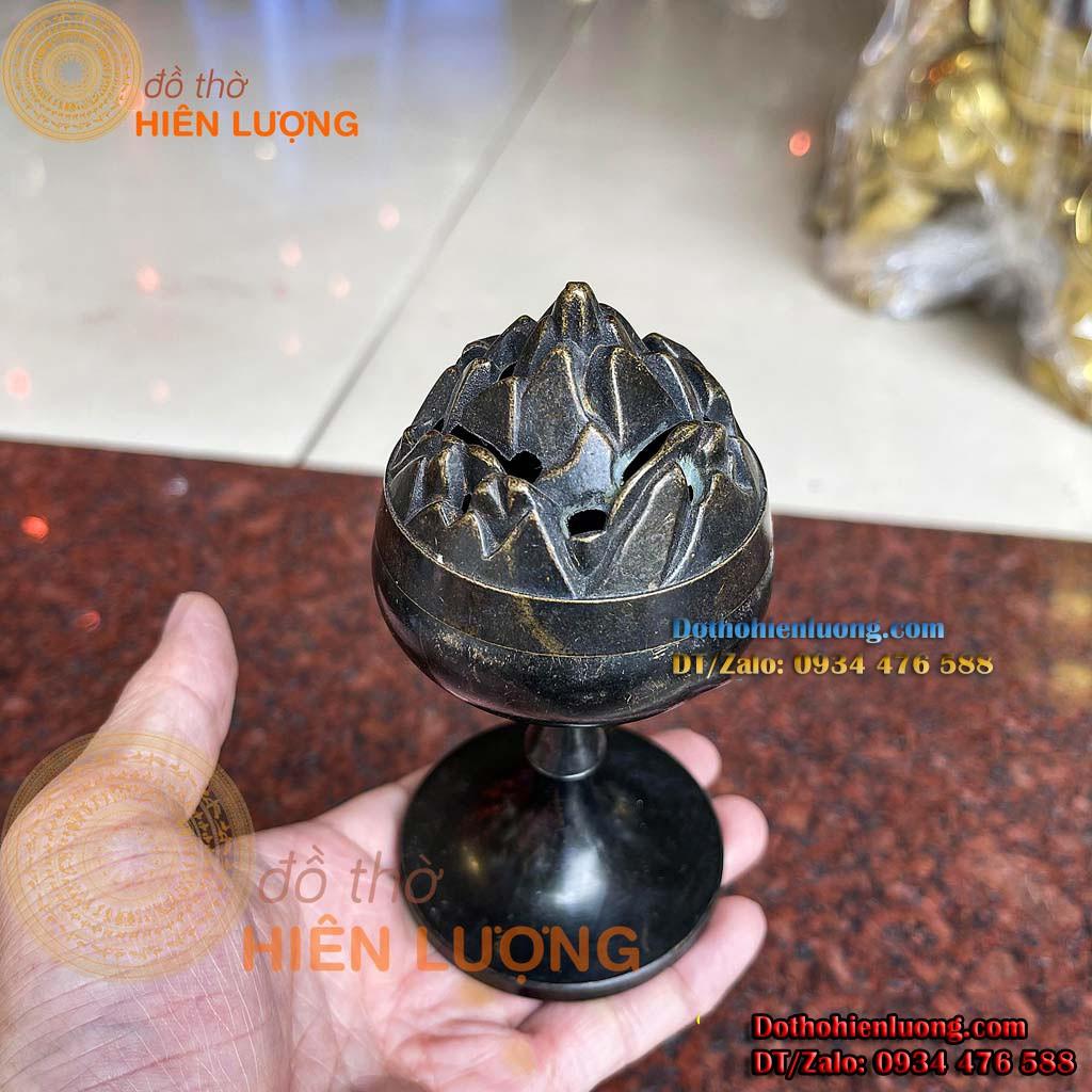 Lư Đốt Trầm Sen Búp Phật Thủ Bằng Đồng MàuĐen