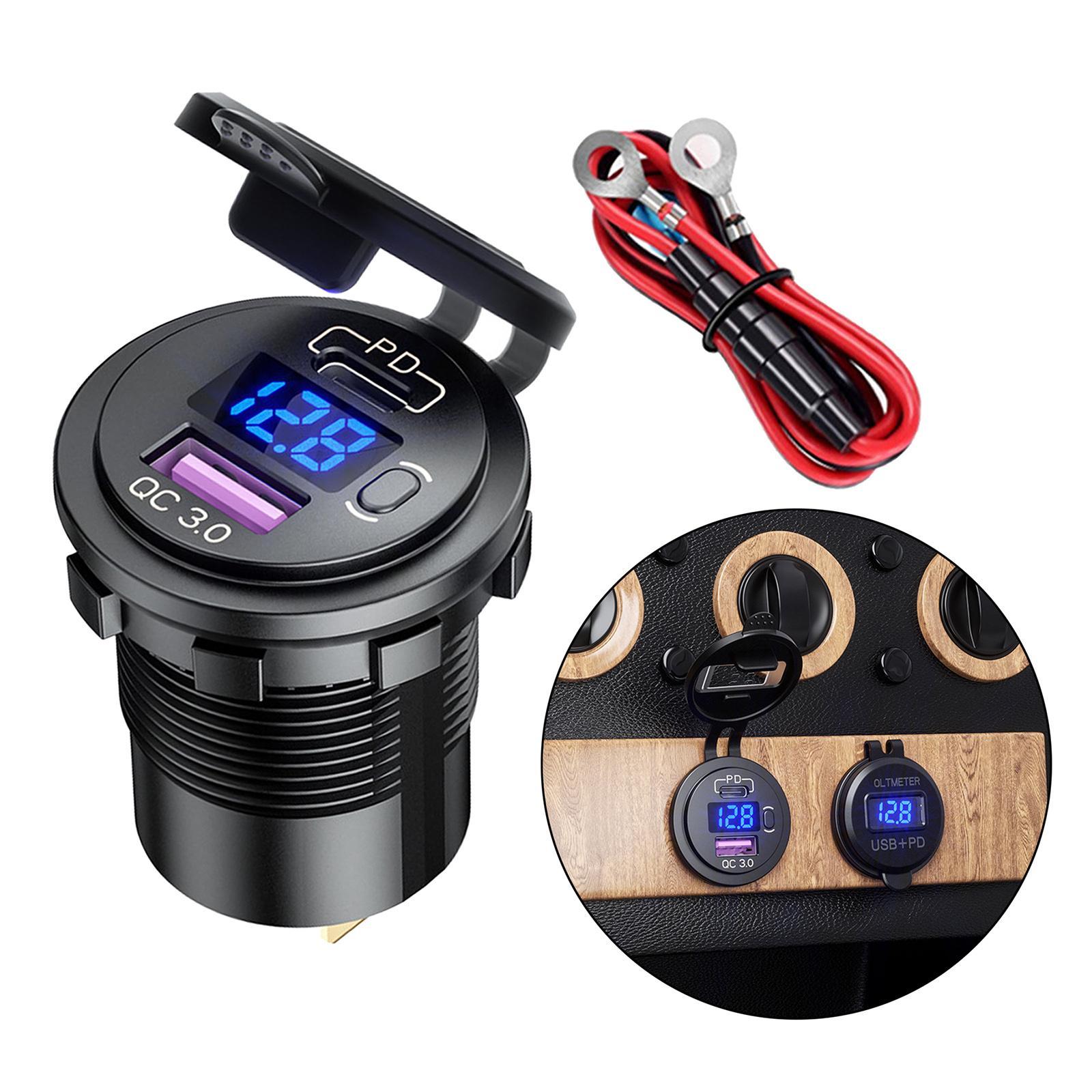 Dual USB Car Charger Quick Charge LED Display Voltage Measure Blue Light