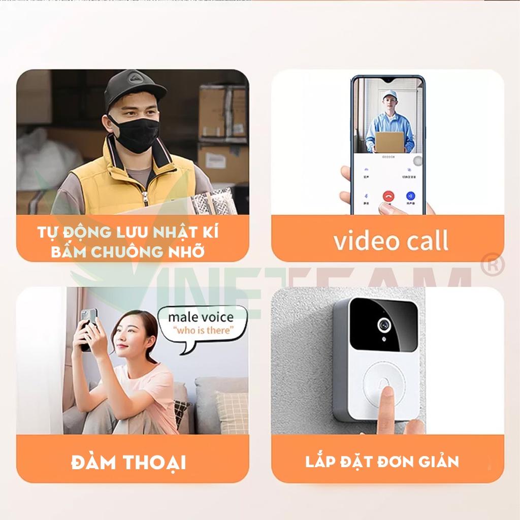 Chuông Cửa Thông Minh WIFI Hd Không Dây Có Thể Sạc Lại Chống Nước 166°Góc Rộng Có Camera Đàm Thoại