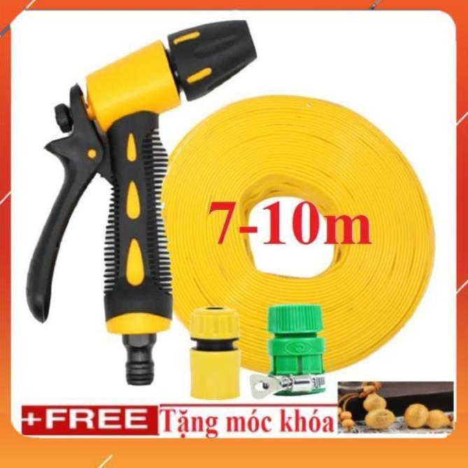 Vòi Xịt️Evoucher Bộ dây vòi xịt nước rửa xe, tưới cây , tăng áp 3 lần, loại 7m, 10m 206319 cút sập,+ móc khoá