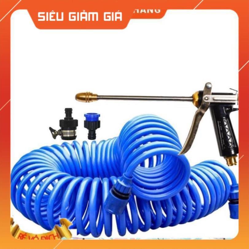 Bộ vòi xịt nước tưới cây đa năng 8 chế độ kèm dây tưới dạng lò xo co dãn 318814 loại 10m