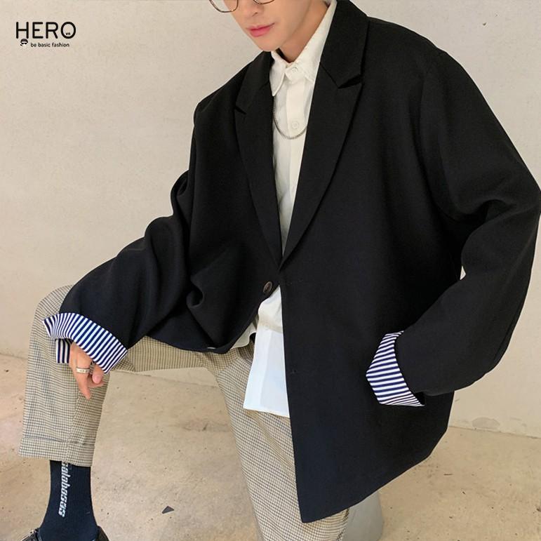 Áo Blazer Hàn Quốc Form Dáng Rộng Tay Dài Phối Tay Kẻ Sọc Áo Vest Blazer Thanh Lịch HERO BZ12