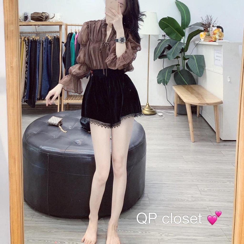 Quần short nhung phối ren cạp cao thời trang 694