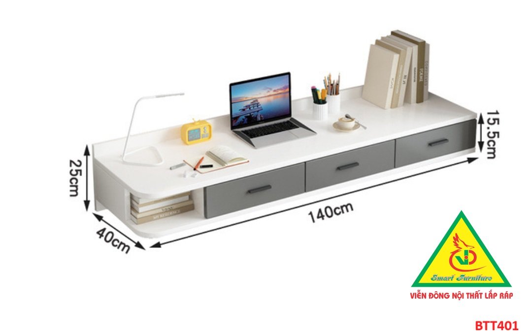Bàn làm việc, bàn trang điểm treo tường bằng gỗ  BTT401 - Nội thất lắp ráp Viendong Adv