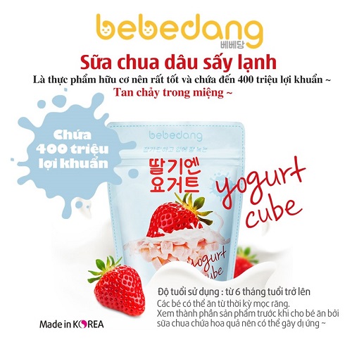 Combo 3 gói sữa chua khô hoa quả sấy lạnh Bebedang - Vị dâu, chuối, sữa chua