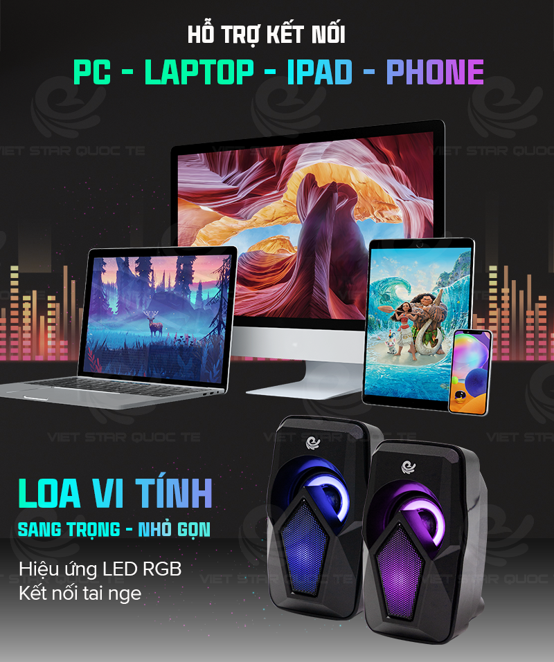 Loa Bluetooth Vi Tính Kết Nối Cổng USB Có Đèn Led Nhiều Màu, Âm Thanh Sống Động, Chơi Game Cực Đã - Hàng Chính Hãng