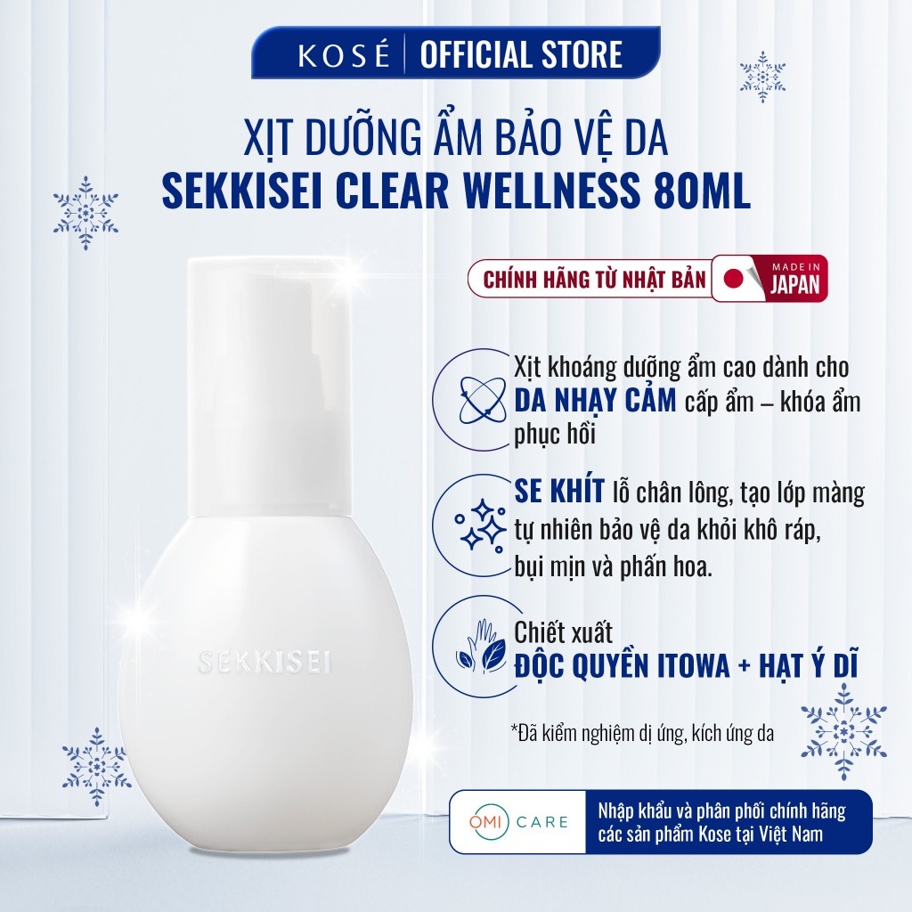 Xịt Dưỡng Ẩm Sekkisei Dịu Nhẹ, Cấp Ẩm Tức Thì Bảo Vệ Da Clear Wellness Kose Nhật Bản 80ml