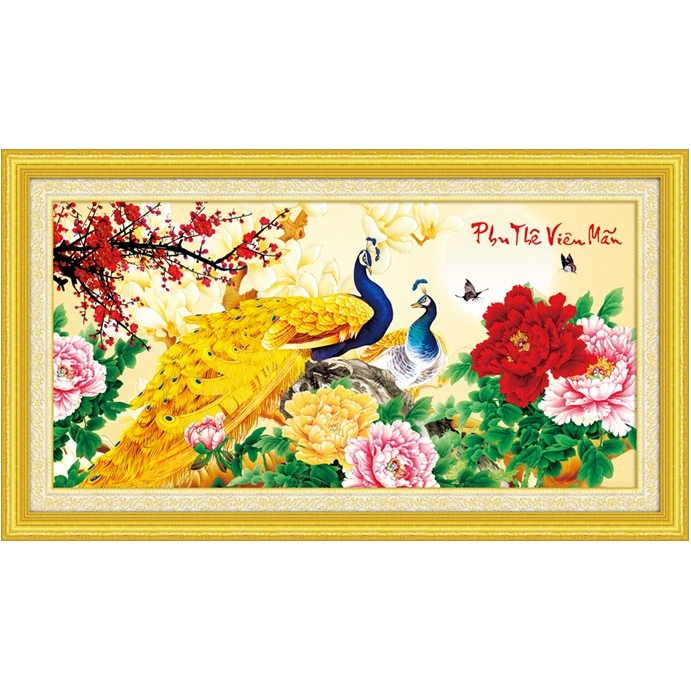 Tranh theelu chữ thập Phu thê viên mãn 73x40cm - chưa thêu