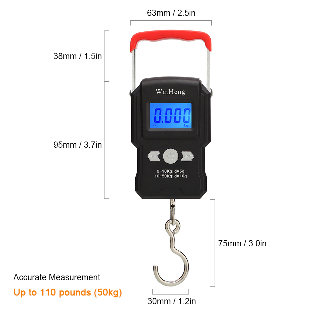 Cân Câu Cá Kỹ Thuật Số Điện Tử 110Lb / 50Kg Màn Hình Lcd Có Đèn Nền Có Móc Treo