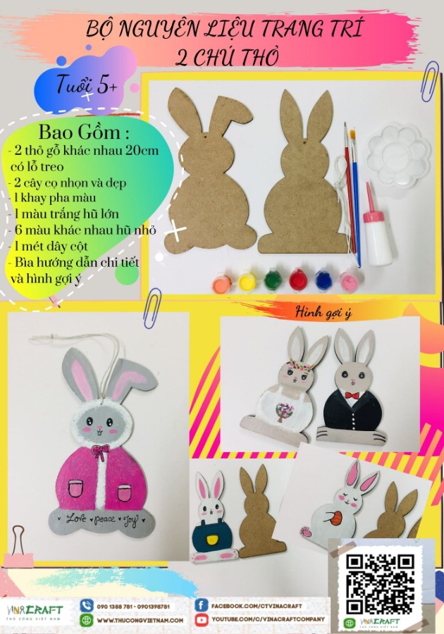 Kit 2 mảnh gỗ vẽ hình Thỏ