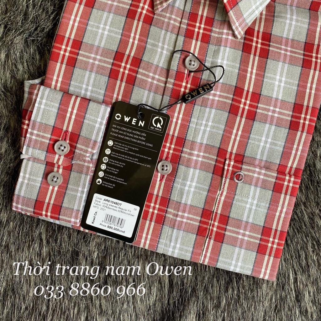 OWEN - Áo sơ mi dài tay Owen Regular fit vải sợi tre kẻ ca rô đỏ xám 61048 - Áo sơ mi nam