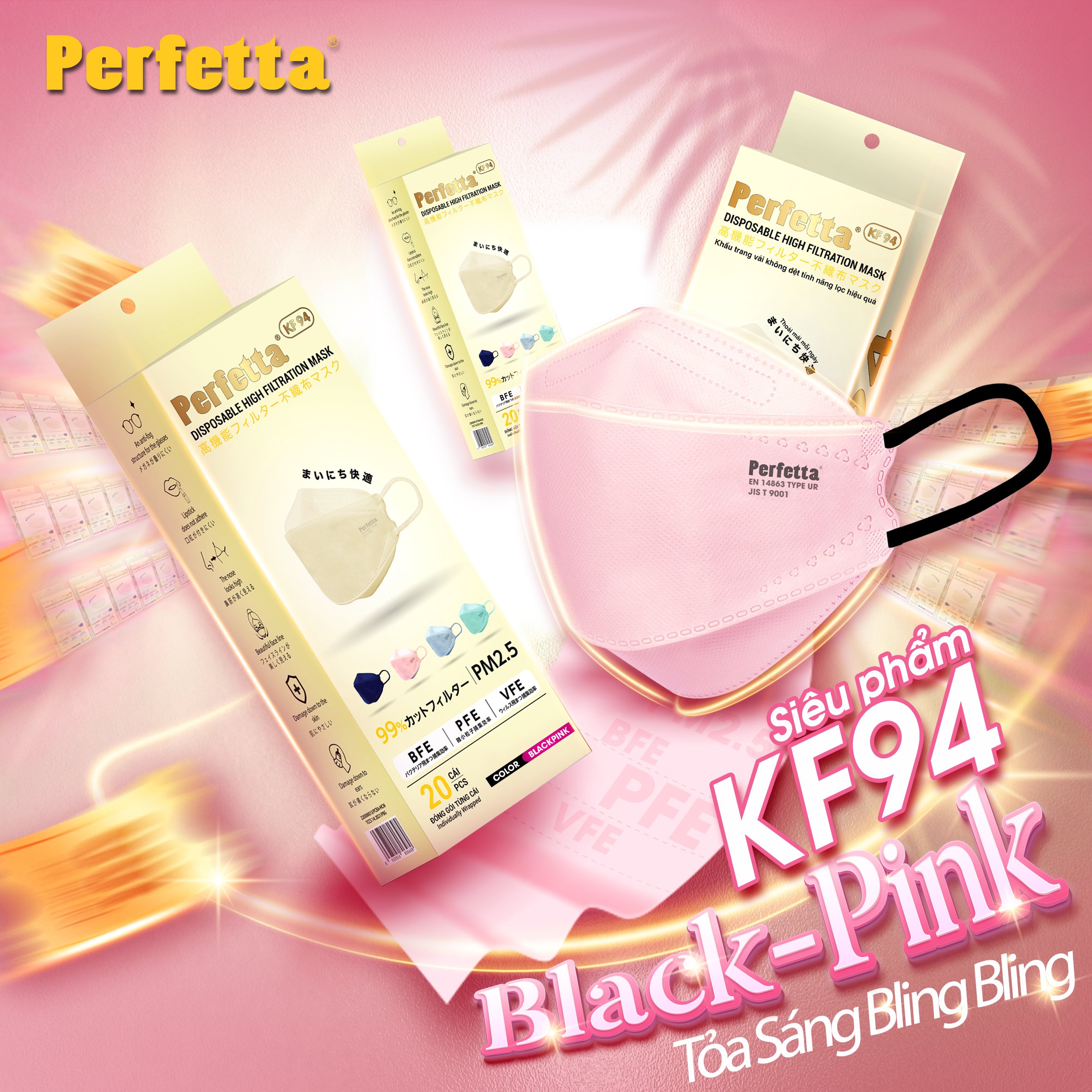 Khẩu Trang 3 Lớp Chính Hãng KF94 BLACK PINK - Phiên Bản Đặc Biệt