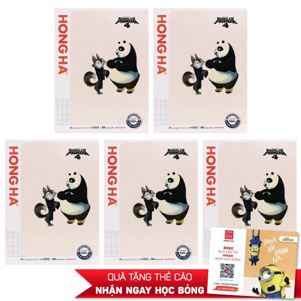 Combo 5 Tập Học Sinh Class KungFu Panda 4 - 4 Ô Ly Vuông - 96 Trang 100gsm - Hồng Hà 0332 - Mẫu 1 + Tặng Kèm Thẻ Cào
