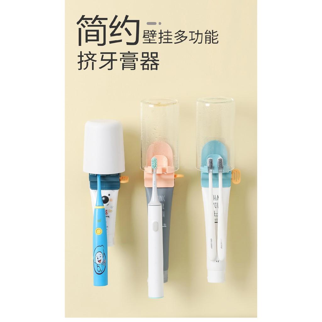 Kệ Để Bàn Chải Và Cốc Đánh Răng Kèm Đồ Nặn Kem Đánh Răng Nhỏ Gọn Dán Tường Tiện Lợi
