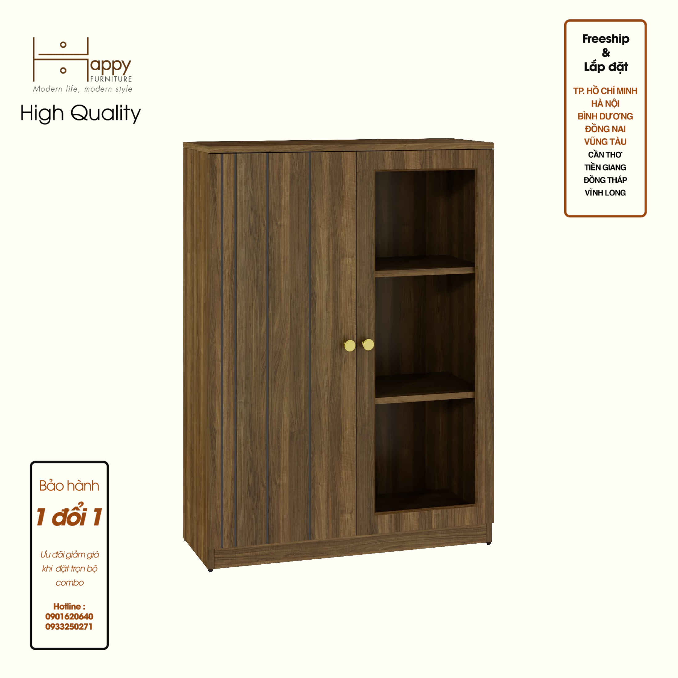 JOVIE, Tủ lưu trữ cửa kính 2 cánh mở , 80cm x 32cm x 110cm , TCM_164