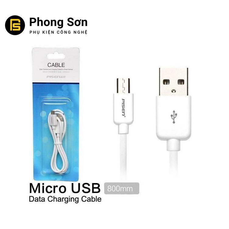 Combo cóc sạc 1A và Cáp MicroUSB (Trắng ) Pisen - Hàng chính hãng