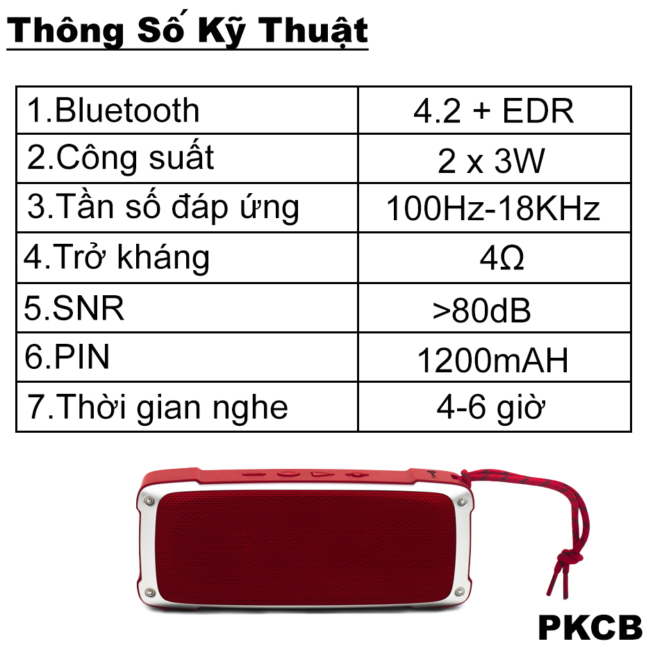 Loa bluetooth mini không dây nghe USB thẻ nhớ PKCB176 Đỏ - Hàng Chính Hãng