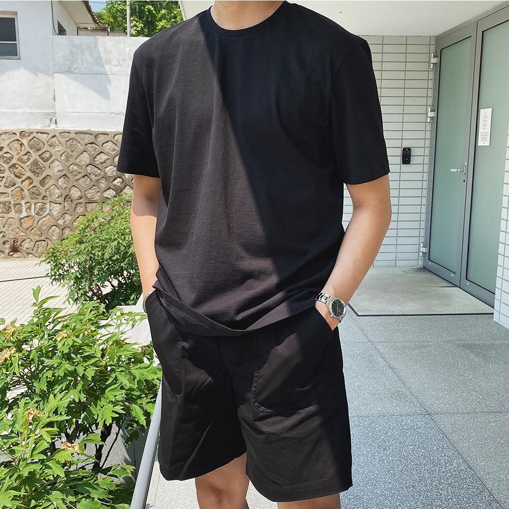 Áo thun nam đen trơn ngắn tay vải cotton cổ bo tròn thương hiệu RYAN form rộng phong cách Hàn Quốc