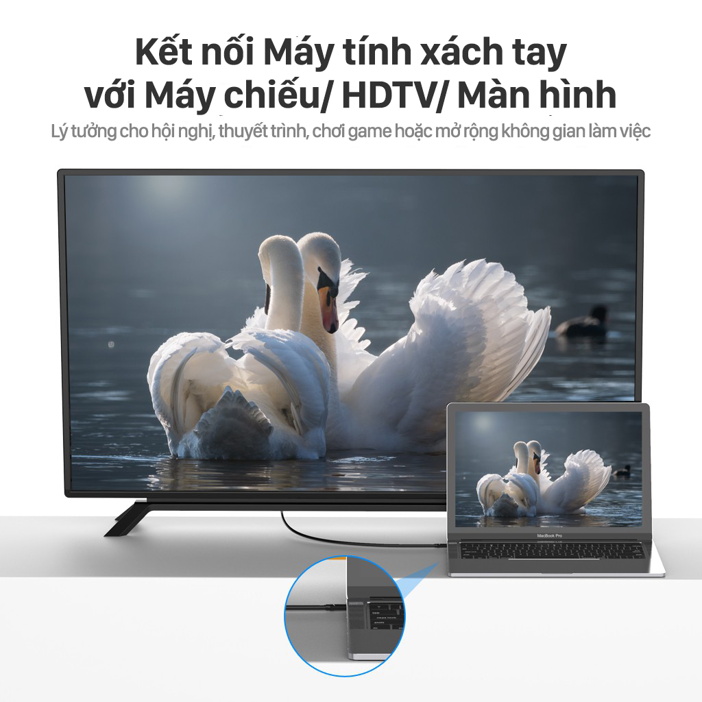 Cáp Type-C to HDMI cho MacBook, Điện Thoại, Laptop chất lượng 4K 2K 1,5m Vention CGUBG - Hàng chính hãng