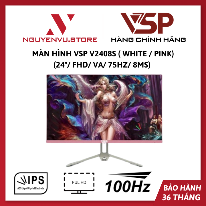 Màn hình VSP V2408S ( White / Pink) (24&quot;/ FHD/ VA/ 75Hz/ 8ms) - Hàng Chính Hãng