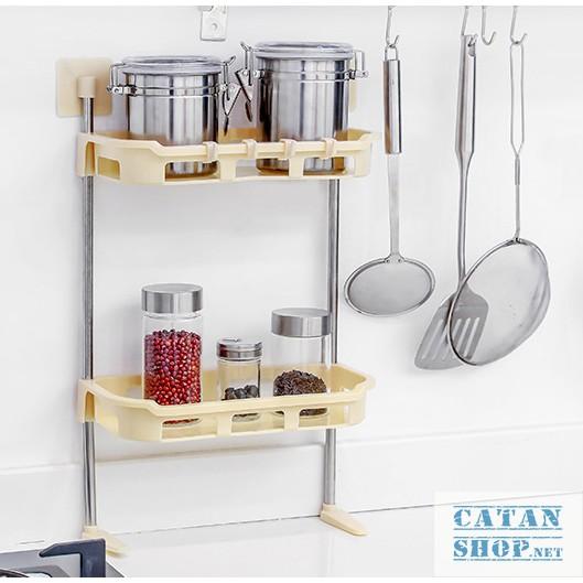 Kệ nhựa hít chân không 2 tầng gắn trên bếp, trên nắp bồn cầu tiết kiệm không gian GD224-Ke2Tang-Nho