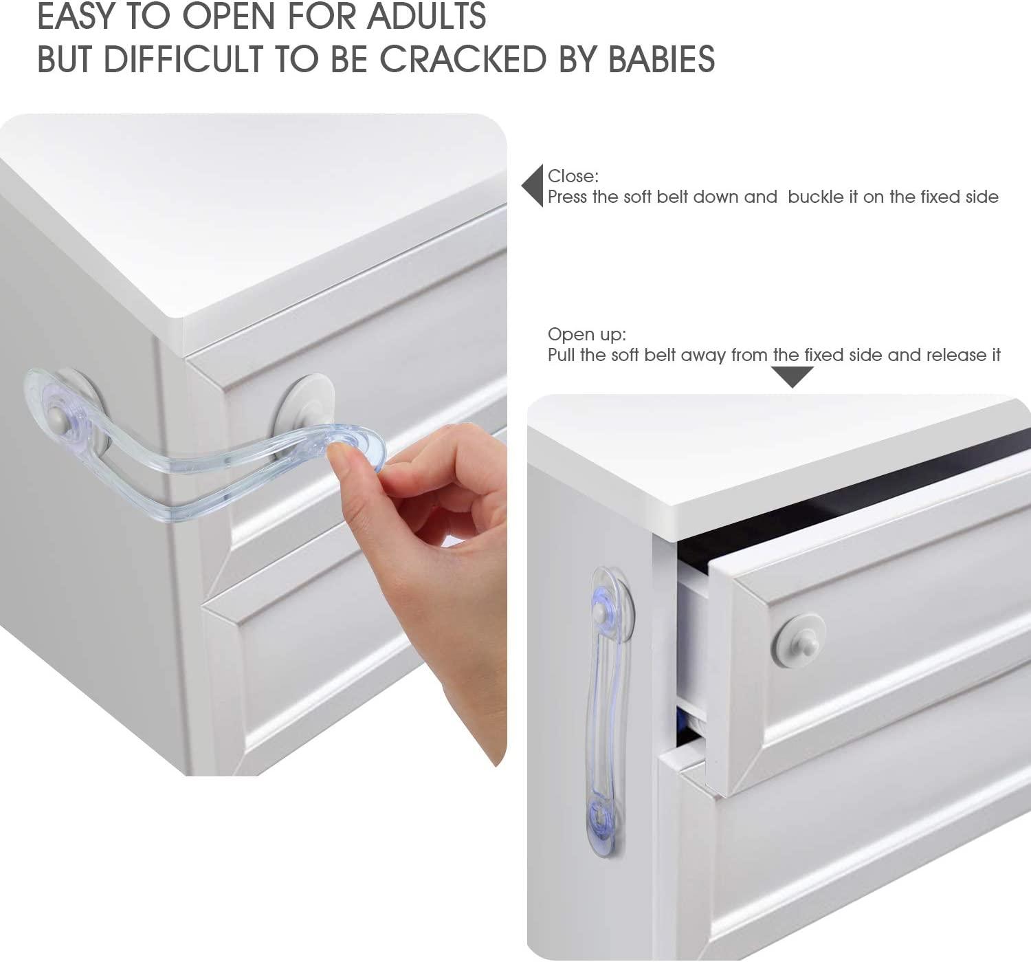Khóa an toàn cho bé Khóa an toàn cho ngăn kéo Tủ đựng chén cửa Tủ lạnh Chốt an toàn bằng nhựa trong suốt, 8 miếng