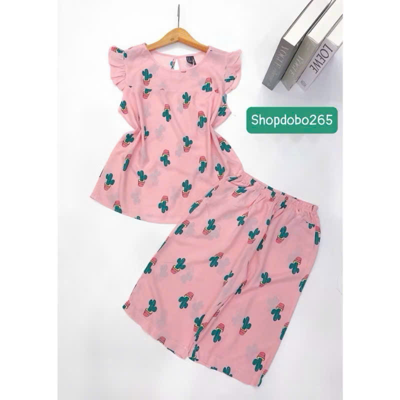 Đồ bộ nữ,đồ ngủ mặc nhà lửng tay cánh tiên vải lanh mềm,mát BL 169 hoạ tiết dễ thương size 45-70kg