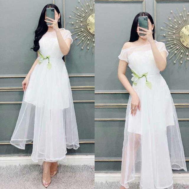 Đầm xoè chéo vai nơ eo SANG TRỌNG -MS24V- Size M L đến 57kgMM MM