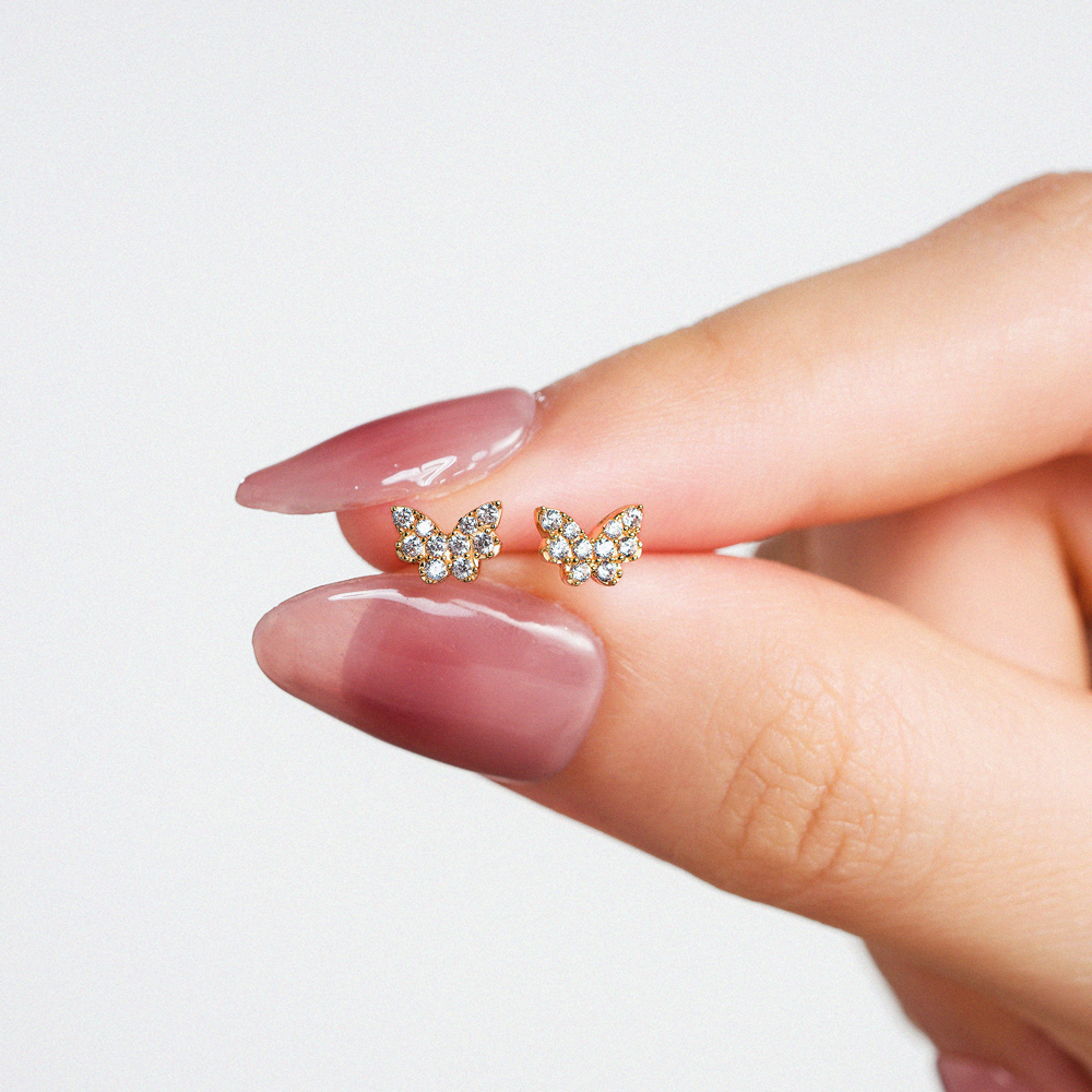 Bông Tai Nữ Hoạ Tiết Hình Cánh Bướm Vàng 14K BTAM125 Huy Thanh Jewelry