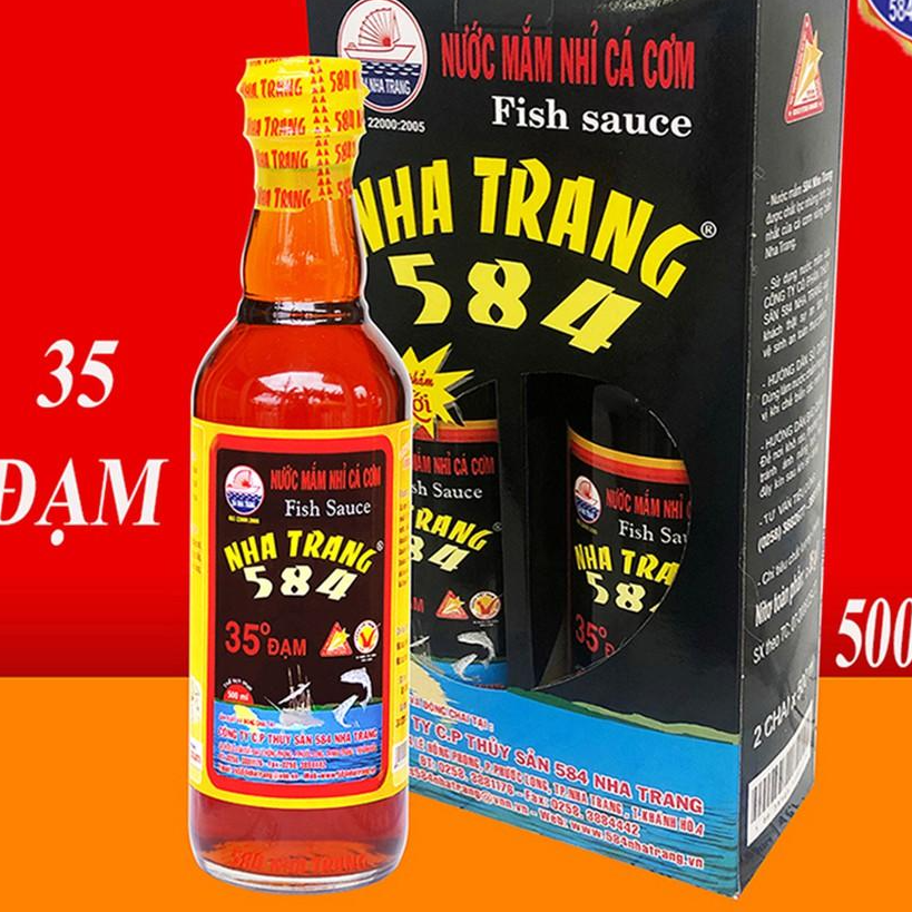 Thùng 6 chai Nước mắm Nhỉ Cá cơm 35 độ đạm- 584 Nha Trang- Chai PET - Chai 500ml, Date luôn mới nhất.