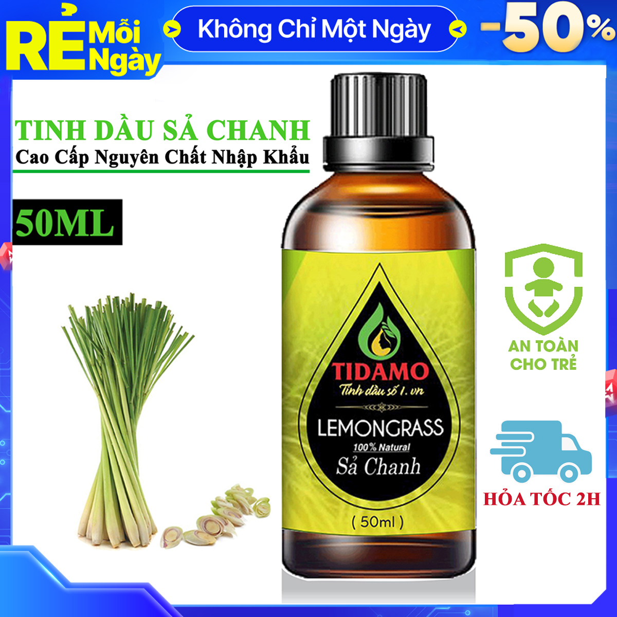 Tinh dầu Sả Chanh Thiên Nhiên Cao Cấp 50ML (Lemongrass) - Tinh dầu Sả Chanh Nguyên Chất TIDAMO Giúp Bảo Vệ Sức Khỏe, Kháng Khuẩn, Đuổi Muỗi Và Thư Giãn Tinh Thần