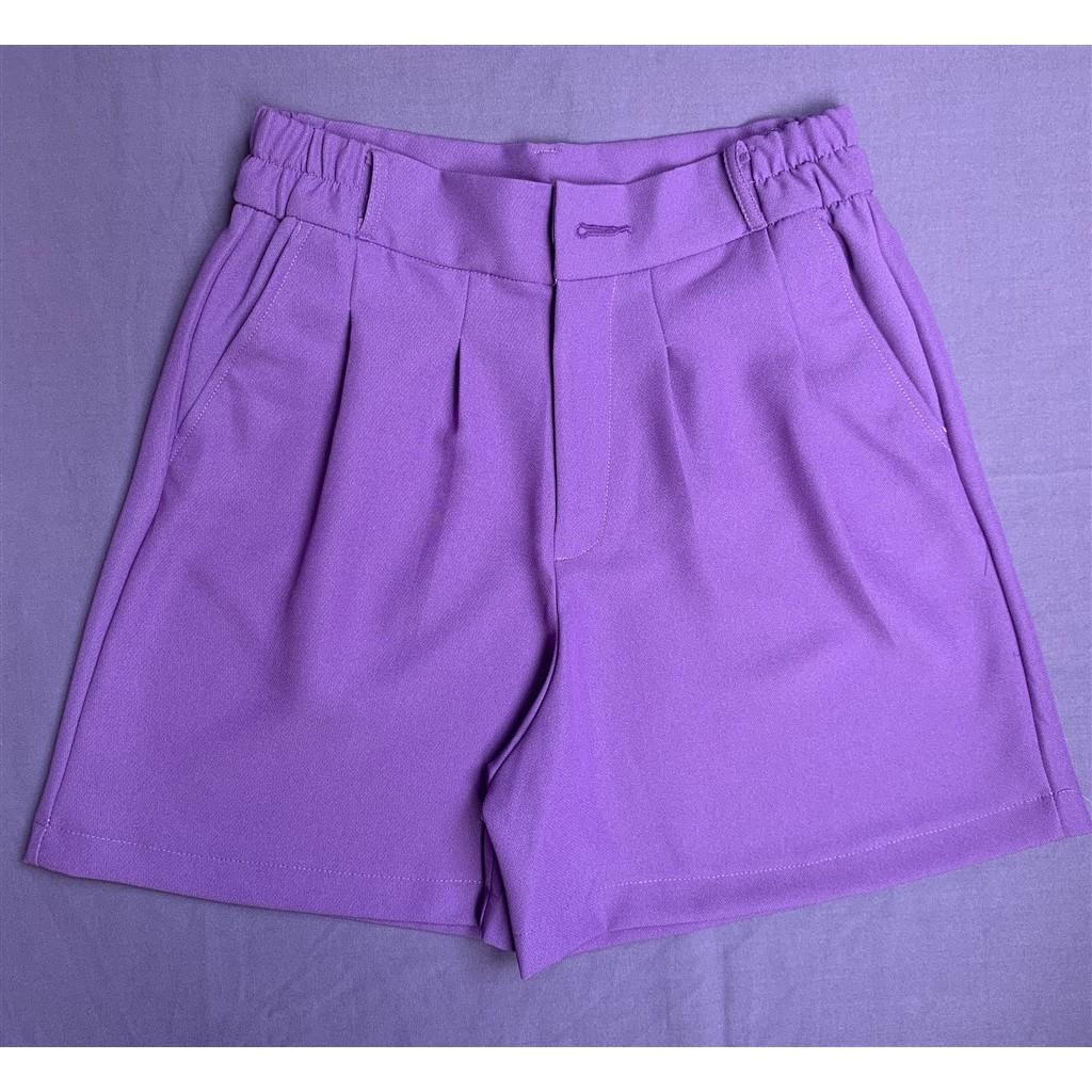Quần short ống rộng cạp cao lưng thun màu tím D45