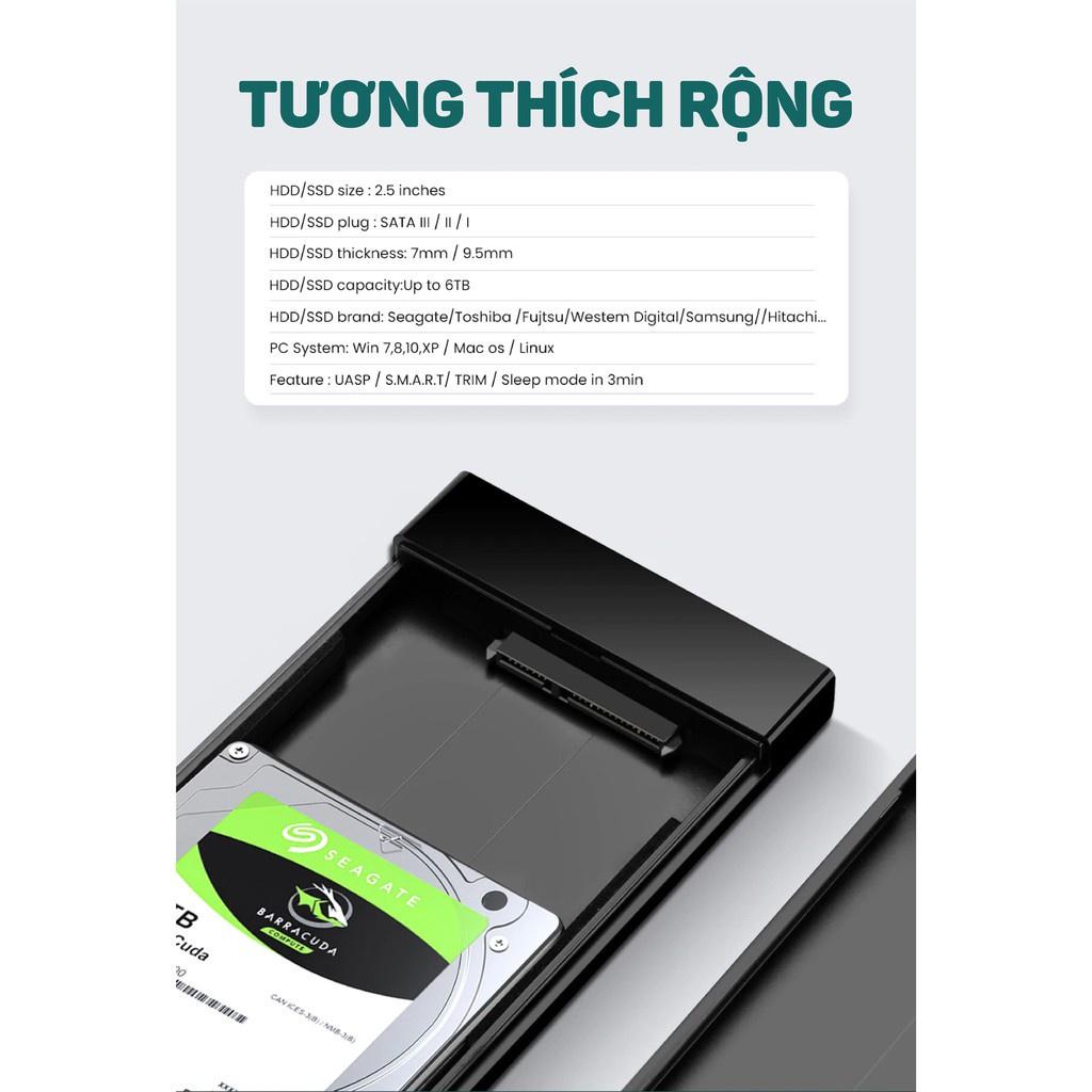 Hộp đựng ổ cứng 2.5 inch SSD, HDD hỗ trợ 6TB,chuẩn SATA UGREEN US221 vỏ nhựa ABS - Hàng chính hãng