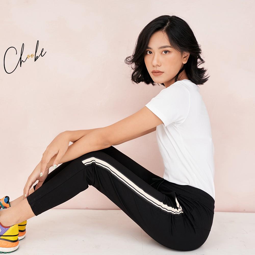 Quần jogger nữ Choobe dáng dài cạp chun dây buộc, kiểu sọc to 2 bên - Q17