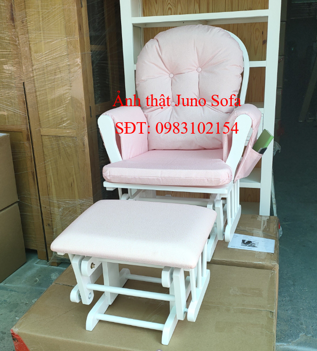 Ghế lắc thư giãn Rocking chair Juno Sofa Màu trắng Nệm hồng phấn