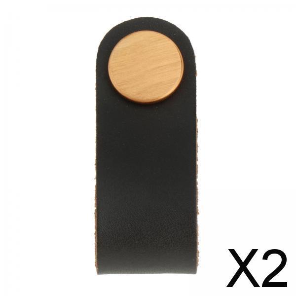 2xLeather Furniture Handle Pull With Screws Cabinet Door Knobs Hardware Black