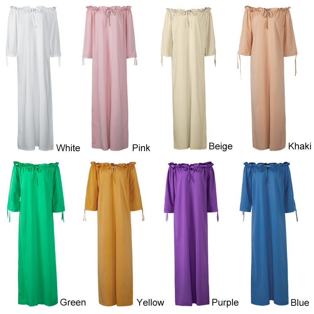 Fashion Women Solid Color Dress Off Shoulder Long Sleeve Ruched Bandage Plus Size Loose Maxi Dress
