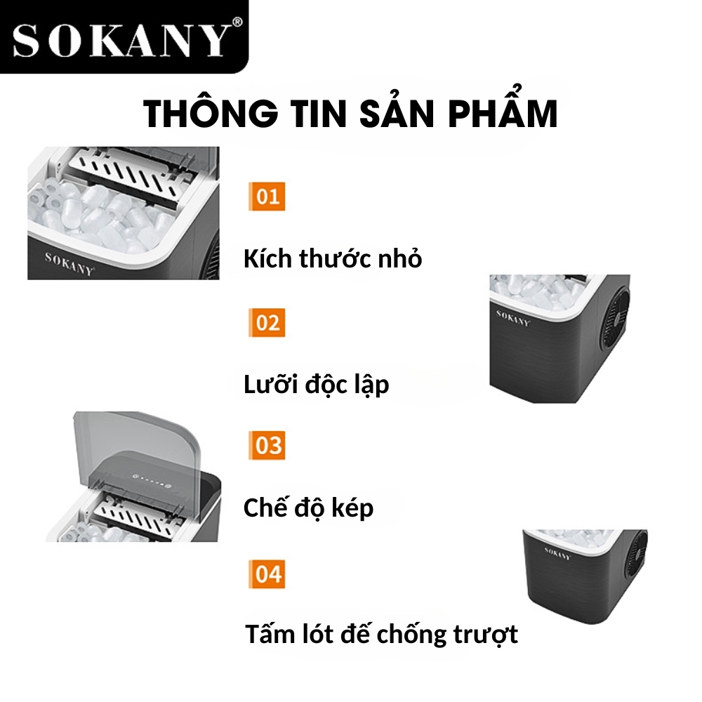 Máy làm đá tự động gia đình SOKANY làm đá nhanh trong vài phút, tiện dụng tiết kiệm điện - SK03038 - HÀNG CHÍNH HÃNG